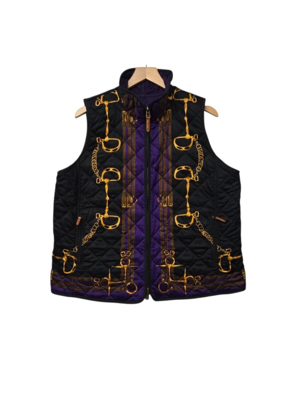 Lauren Ralph Lauren Equestrian Horse-Bit Reversible Quilted Vest Size 1x Preppy